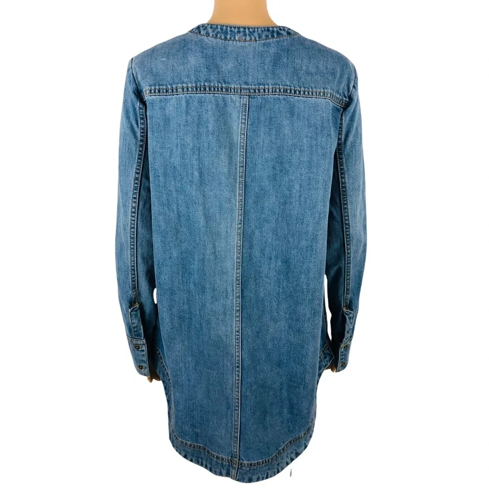 Free People Small Neopolitan Dreams Denim Tunic Lace Up Long Sleeve Cotton Boho